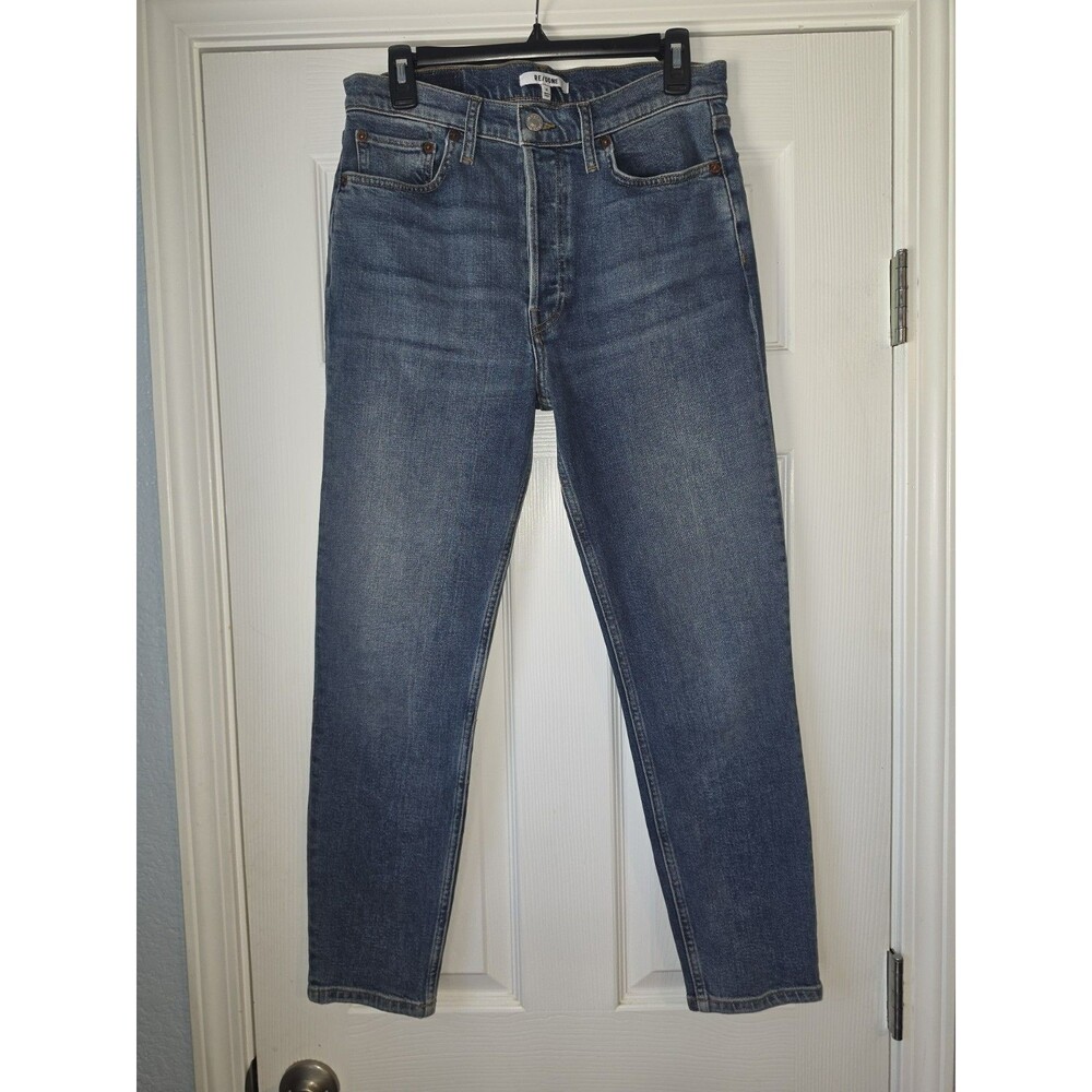 RE/DONE ULTRA HIGH RISE CROP BUTTON FLY BLUE SKINNY ANKLE JEANS 29